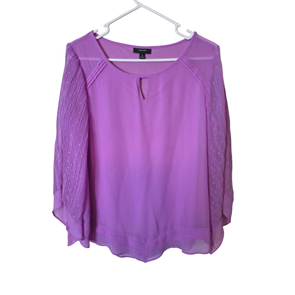 Alfani Purple Lightweight Semi-Sheer Sleeve Blouse, Medium